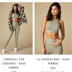 Temescal Cunningham Leggings & La Cienega Bra Sage Ribbed